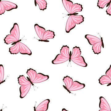 Pink butterflies vector seamless pattern