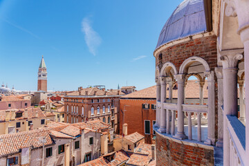 St Mark bell tower from Contarini del Bovolo stairway. Venice, Veneto, Italy. © ronnybas