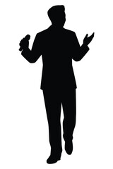 Talk show man with microphone in hand silhouette vector, entertainment or comedy actor on stage.