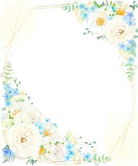 美しい白いバラの花とリーフの招待状縦ゴールドフレームベクターイラスト素材