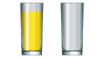 Transparent glasses with juice and empty