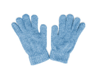 woolen blue gloves on a white background