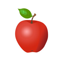 Red apple with green leaves. Isolated on white background vector illustration.