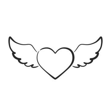 hand drawn heart with wings. romantic and love symbol. sketchy element for valentine's day design