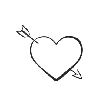 hand drawn heart with arrow. romantic and love symbol. vector element for valentine's day greeting card