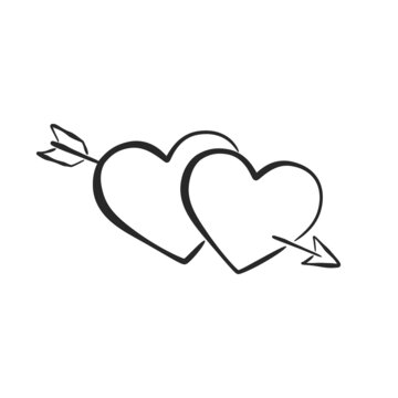 hand drawn two hearts with arrow. romantic and love symbol. vector element for valentine's day design