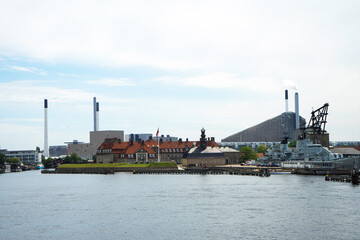 Fototapeta premium Naval Station Holmen and Peder Skram class frigate, Royal Danish Navy, Copenhagen, Denmark