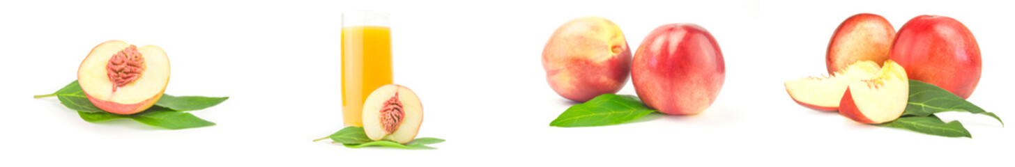 Fototapeta na wymiar Collection of ripe peaches on a white background cutout
