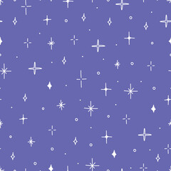 Vector seamless pattern with doodle hand drawn stars on very peri color background