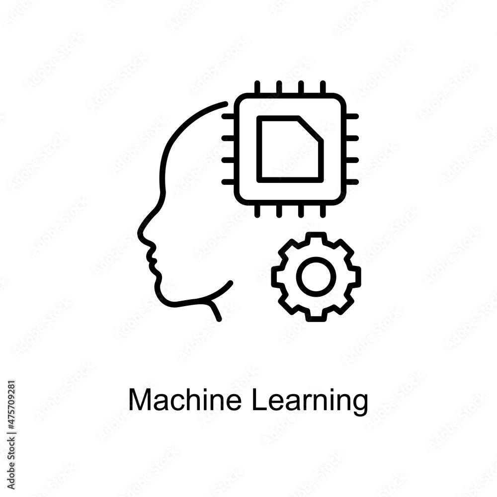 Poster machine learning vector outline icon design illustration. digitalization and industry symbol on whit