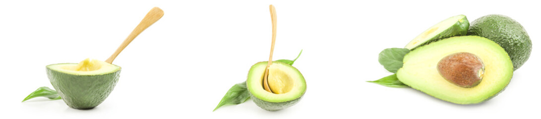 Collection of green avocados isolated over a white background