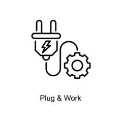 Plug and  Work vector Outline Icon Design illustration. Digitalization and Industry Symbol on White background EPS 10 File