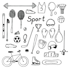 Sports vector illustration, hand drawing set of doodles