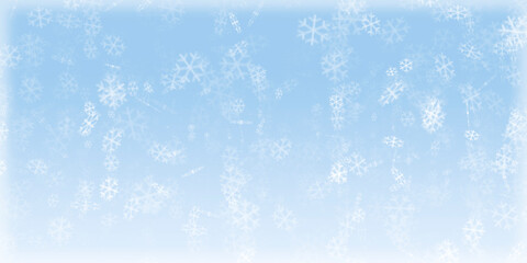 Fototapeta premium Fondo azul con copos de nieve invernal.