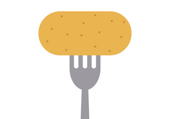 Dos croquetas rebozadas pinchado en un tenedor.