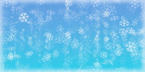 Fondo azul con copos de nieve invernal.