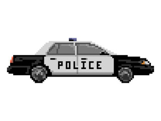 Illustration of police car in pixel art style