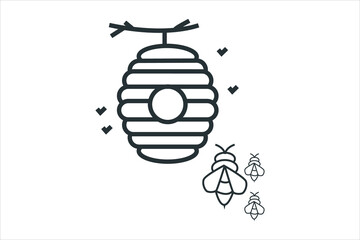 Beehive and bee thin line icon stock illustration. Beekeeping and apiary-related icon.