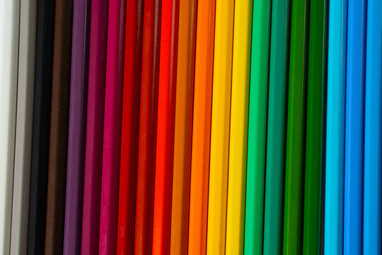 rainbow background from colored stripes, colored bright pencils