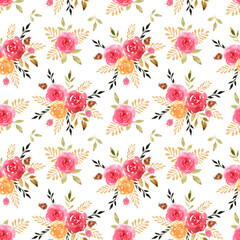 seamless pattern, red roses on a white background, watercolor illustration, suitable for printing on textiles and paper