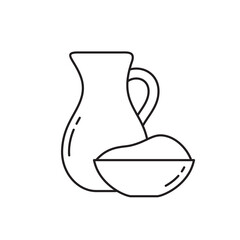 Sour cream or cottage cheese, linear icon. Jug of milk and bowl of dairy product. Outline simple vector. Contour isolated pictogram on white background - 475715291