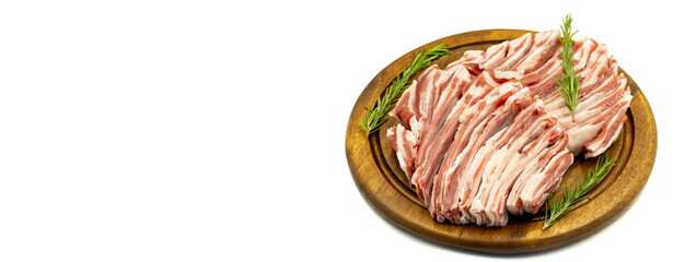 Raw lamb ribs isolated on white background. close-up lamb ribs. Horizontal view. Empty space for text. Copy space