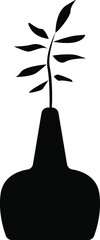 silhouette plants  in pot. Black and white vector  illustration of plants