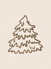 Christmas tree, vintage rustic tree, pine hand drawn