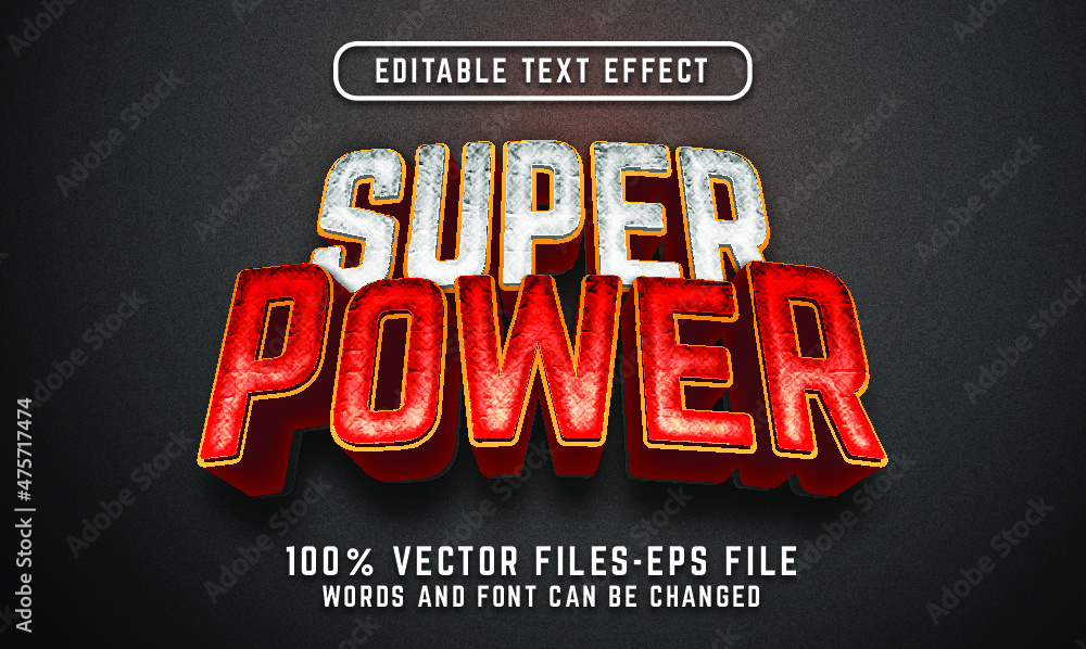 Poster super power 3d text effect. editable text effect premium vectors