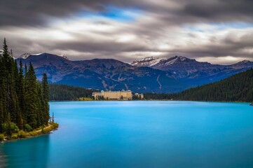 Fototapeta na wymiar Lake Louise with Rocky Mountains in Banff National Park, Alberta, Canada