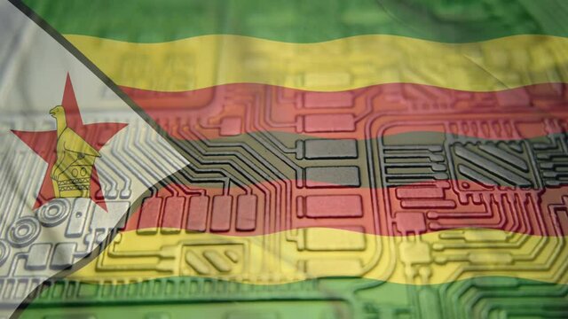 Republic of Zimbabwe flag with Bitcoin Crypto currency. Concept showing national regulations, laws and monetary policy regarding the adoption of Digital Cash