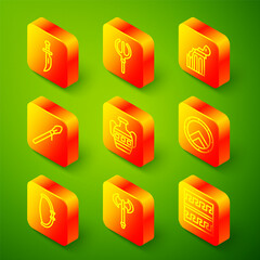 Set line Dagger, Neptune Trident, Broken ancient column, Medieval spear, Ancient amphorae, Greek shield, bow and axe icon. Vector