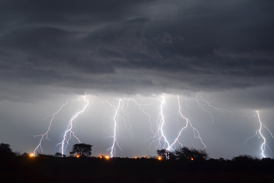 Scenic view of a thunderstorm over Dibeng Information Settlement, near Deben, South Africa