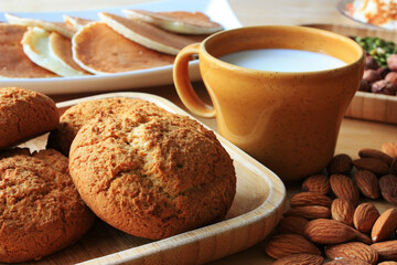 Cookies, nuts and milk for breakfast