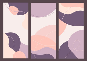 Set of 3 backgrounds for smartphone ads or stories. Abstract aesthetic phone wallpaper in modern pastel colors