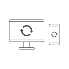 Computer and smartphone sync or restart icon line vector