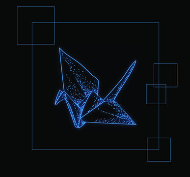beautiful origami with neon and luminescence effect. vector editable template