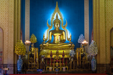 Bangkok, Thailand, november 2017 - view of a golden Buddha statue at Wat Benchamabophit