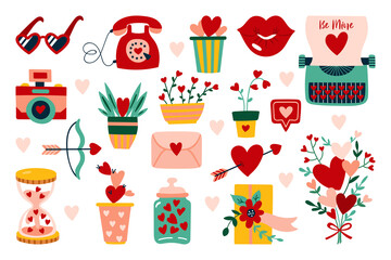 Valentines day cute elements set. Childish print for cards, stickers, apparel and banner design
