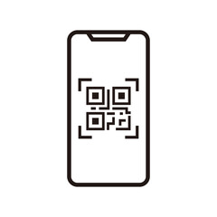 Scanning QR Code with mobile phone and text scan here symbol illustration.