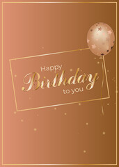 Golden birthday card with balloon. Vector greeting card.