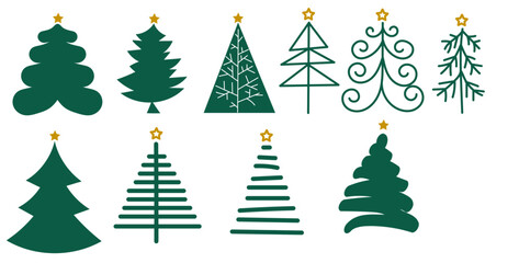 Obraz premium Set of green christmas trees in various designs with no background