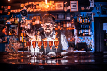 Barman makes a cocktail at the beerhouse