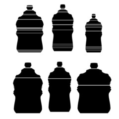 a set of kitchen utensils for storing food and drinks and preserving food silhouette of bottles of different shapes in black