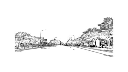 Fototapeta premium Building view with landmark of Logan is the city in Australia. Hand drawn sketch illustration in vector.