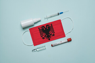 Blood tube for test detection of virus Covid-19 Omicron Variant with positive result, medicine mask...