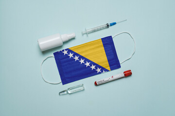 Blood tube for test detection of virus Covid-19 Omicron Variant with positive result, medicine mask...