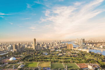 Beautiful view of the center of Cairo and Zamalek island from the Cairo Tower in Cairo, Egypt
