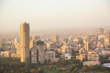 Fototapeta na wymiar Beautiful view of the center of Cairo and Zamalek island from the Cairo Tower in Cairo, Egypt