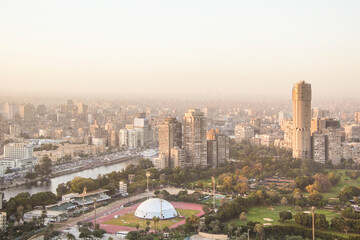 Beautiful view of the center of Cairo and Zamalek island from the Cairo Tower in Cairo, Egypt